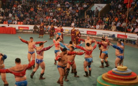 Монгол цэргийн өдөрт зориулсан 128 бөхийн барилдаанд О.Хангай, Б.Орхонбаяр нар зодоглож байна